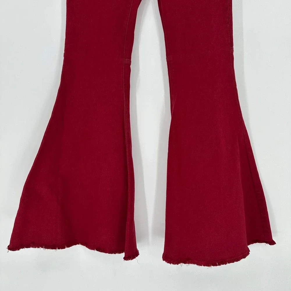 NEW Lucky & Blessed High Rise Flare Bell Bottom Maroon Red Jeans Western Boho 8‎